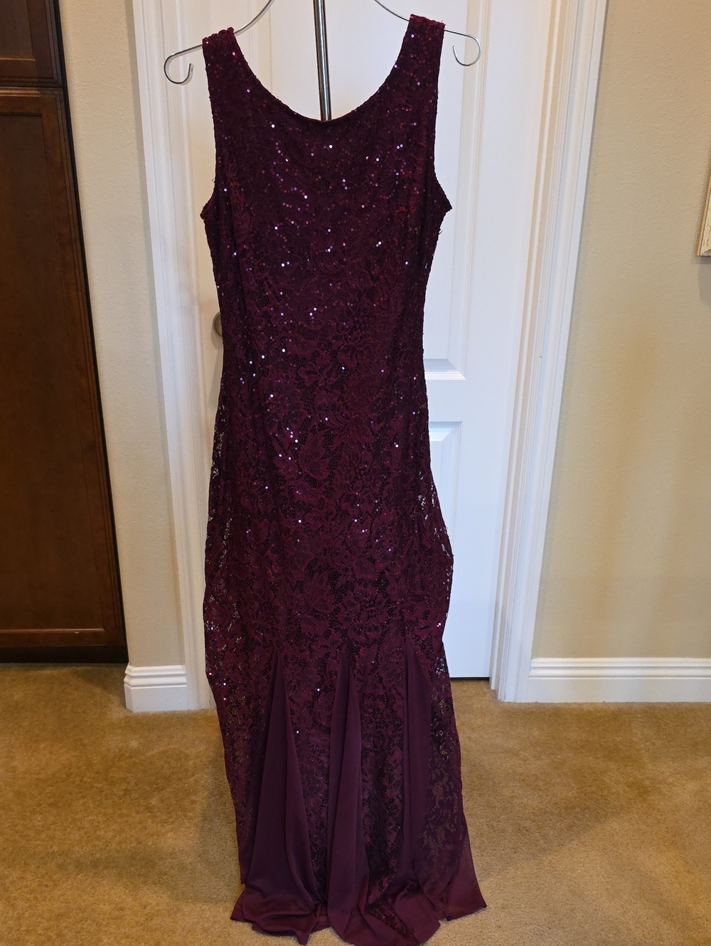 Onyx Deep Burgundy Sequin Lace Maxi Dress